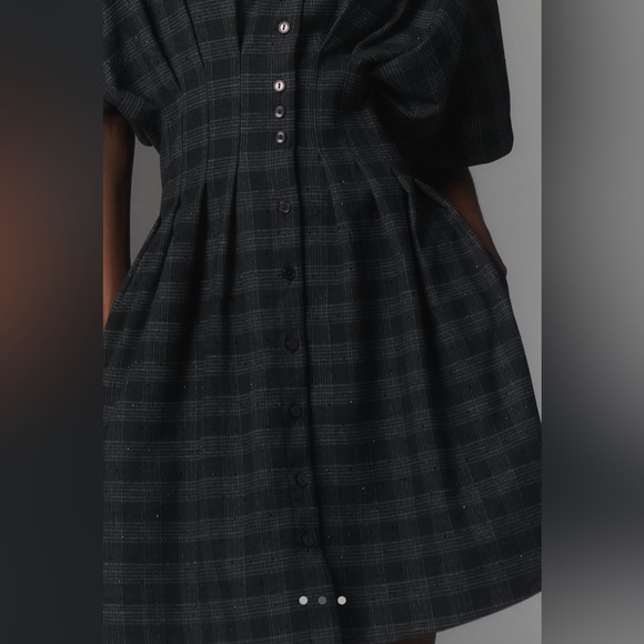 Exquise Tobie Mini Shirt Dress Plaid Pleated Shirt Dress Size Small - Picture 2 of 4